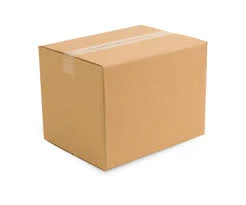 A cardboard box seen from one corner